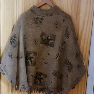 Poncho Brown and Black Nature leaves, Small Roses  One size. High Collar. Warm